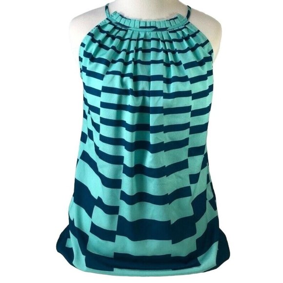 New York & Company Tops - New York & Company Womens Tank Top Blue Striped Self Tie Pleated Halter Neck XS
